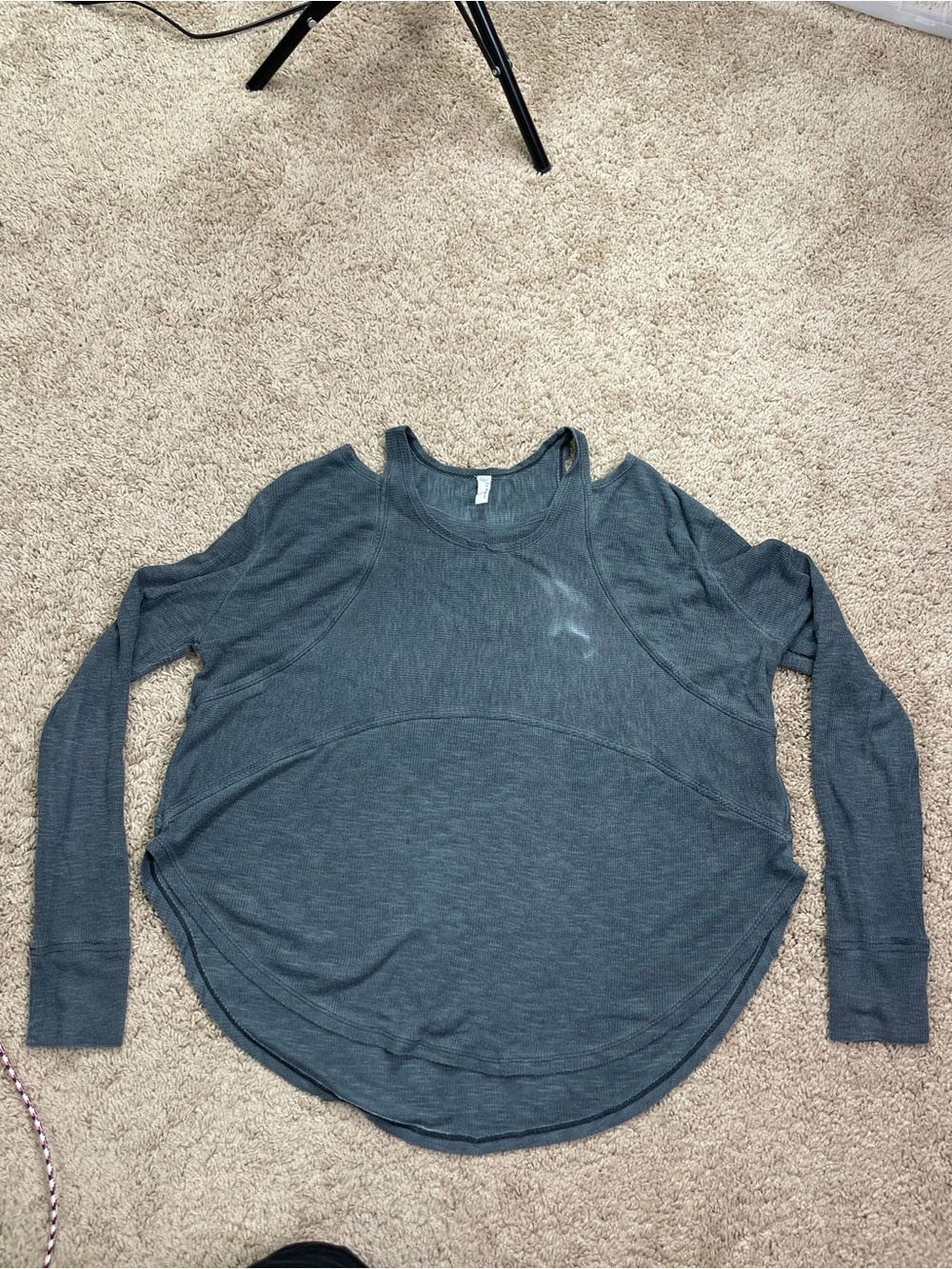 Free People‎ Charcoal Cold-Shoulder Long Sleeve Top